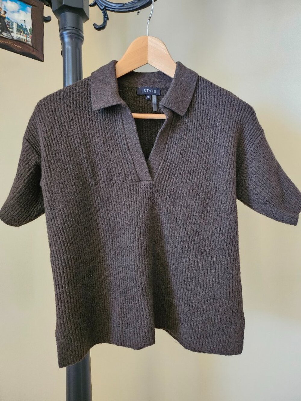 STATE Brown Boucle Knit Polo Collar Sweater Size XS